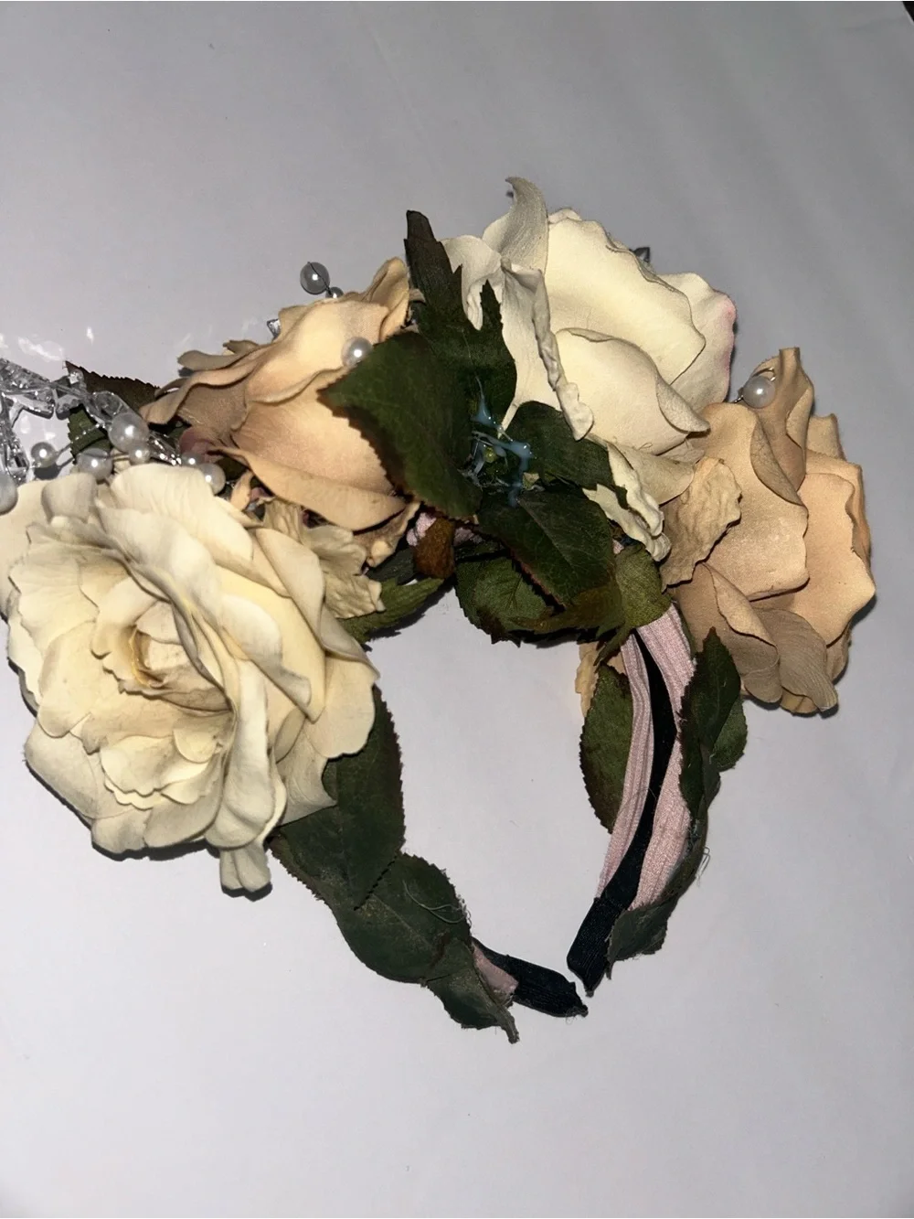 Day Of The Death Floral Rose Headband in Cream and Beige